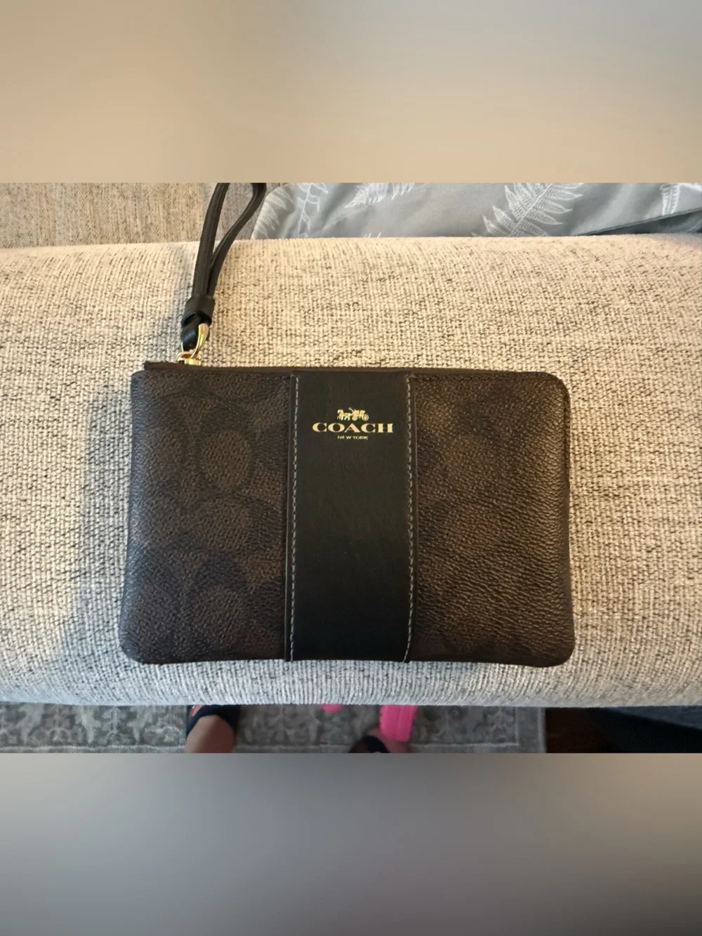 Coach Brown Signature Canvas Wristlet wallet